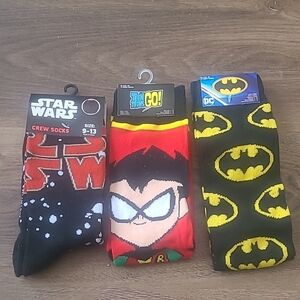 Star Wars, Teen Titans, and Batman Crew Socks